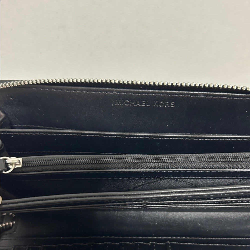 Michael Kors Black MK Logo Zip Wallet with Silver Hardware - Picture 5 of 9